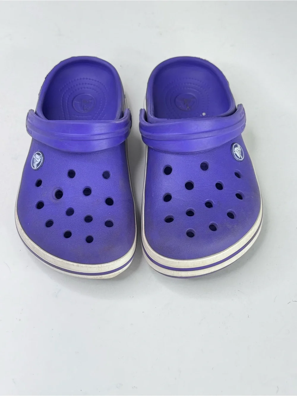 CROCS Kids Purple Clogs with White Stripe Midsole